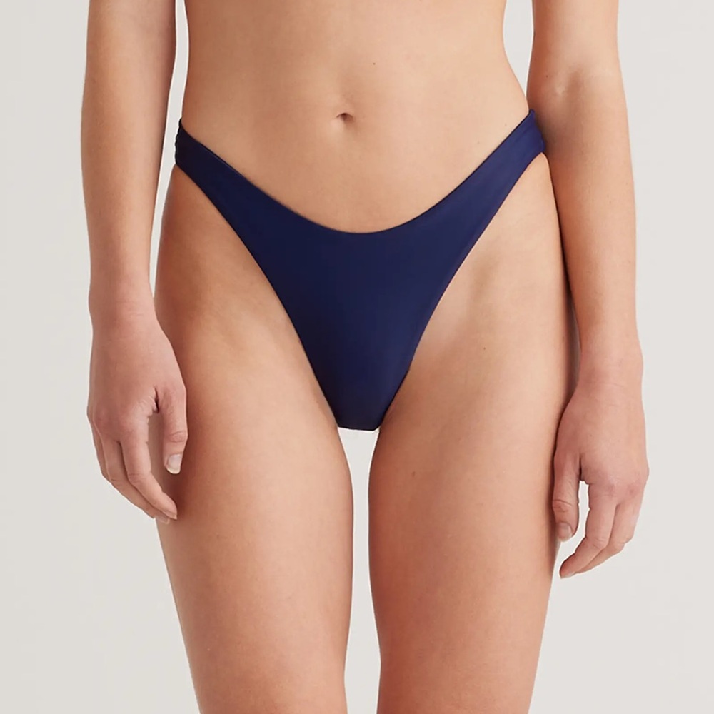 NWOT QUINCE Italian High-Leg Bikini Bottom Women’s Small Deep Navy 6630